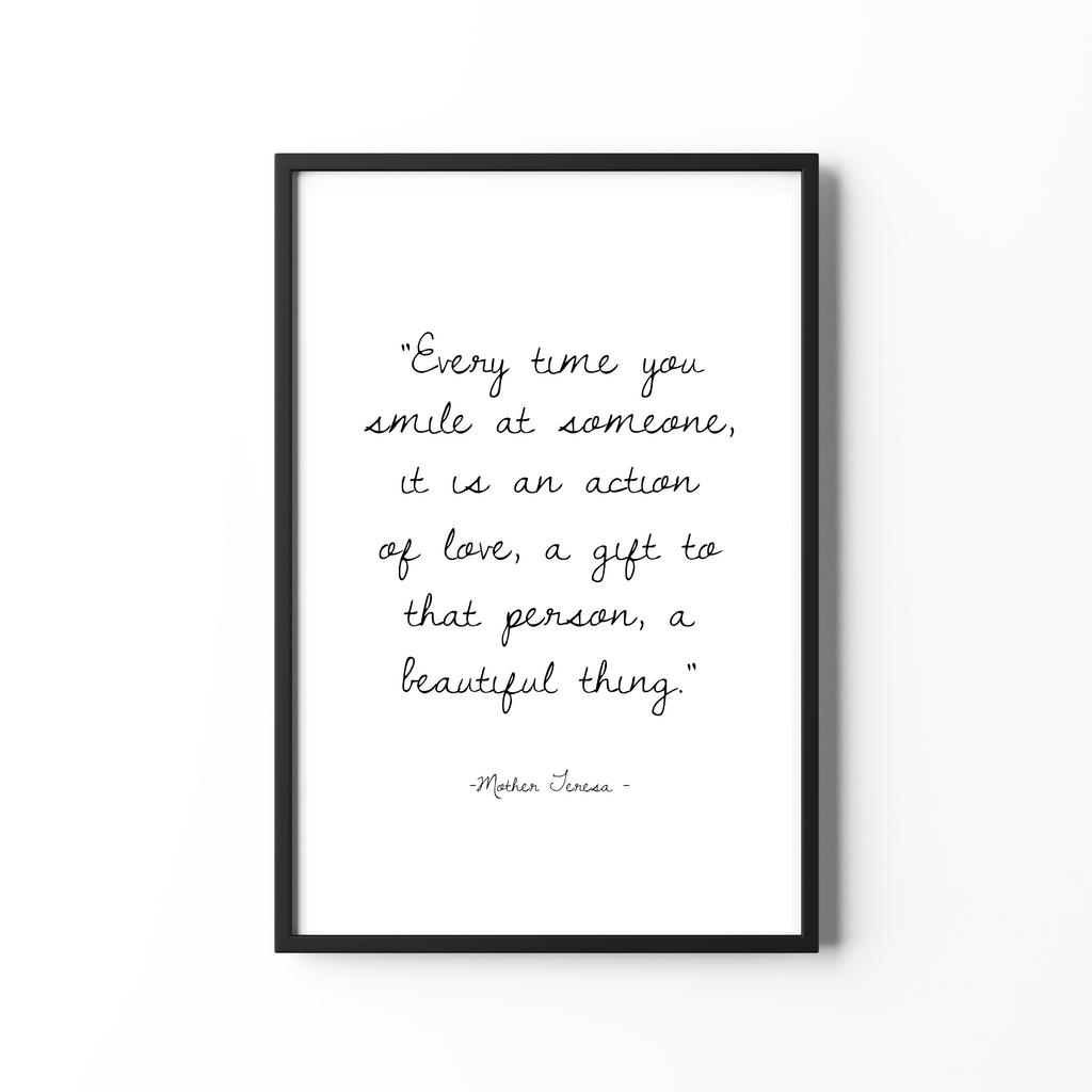 Every time you smile quote in black frame by Wattle Designs